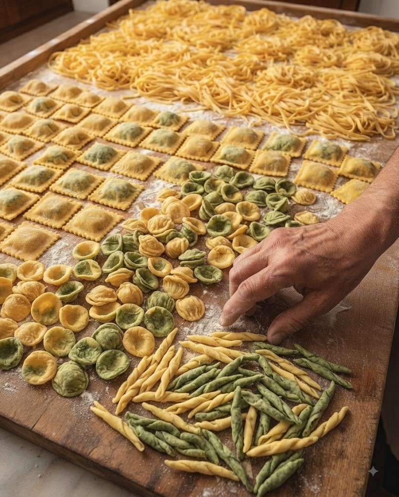 Variedad de pasta fresca hecha a mano